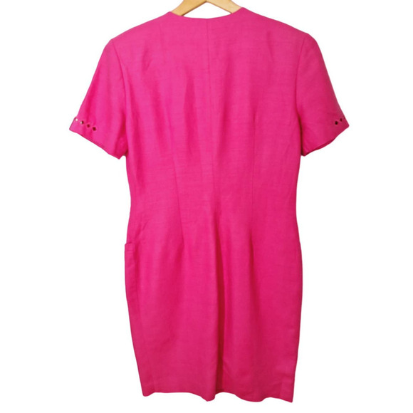 Vintage 80s/90s Hot Pink Button Front Power Dress Medium 10 - Picture 5 of 11